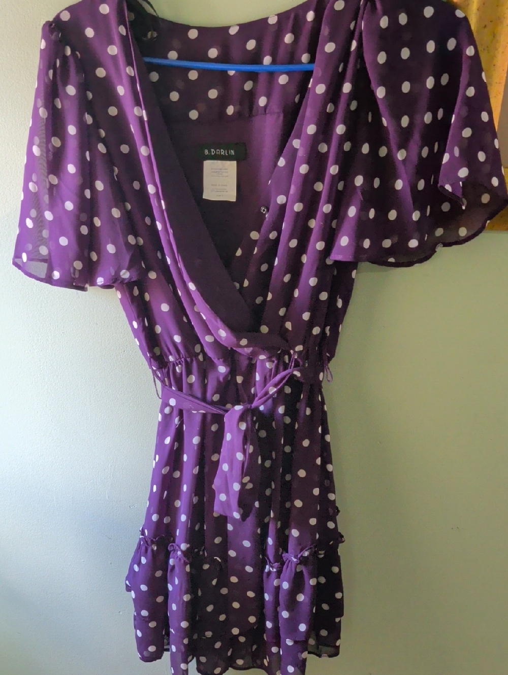 B Darlin Purple Polka Dot Wrap Dress with White Dots